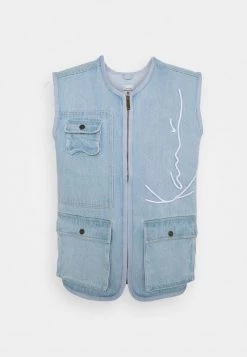 Nuovo ❤️ Karl Kani SIGNATURE UTILITY VEST - Smanicato - Light Blue, Uomo ⌛