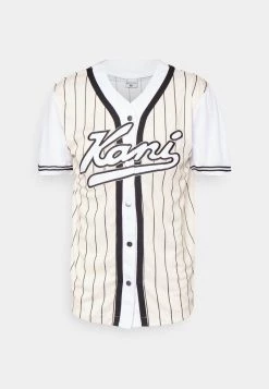 Offerte 💯 Karl Kani VARSITY PINSTRIPE ⚾ BASEBALL UNISEX - T-shirt Con Stampa - Cream/white ⭐