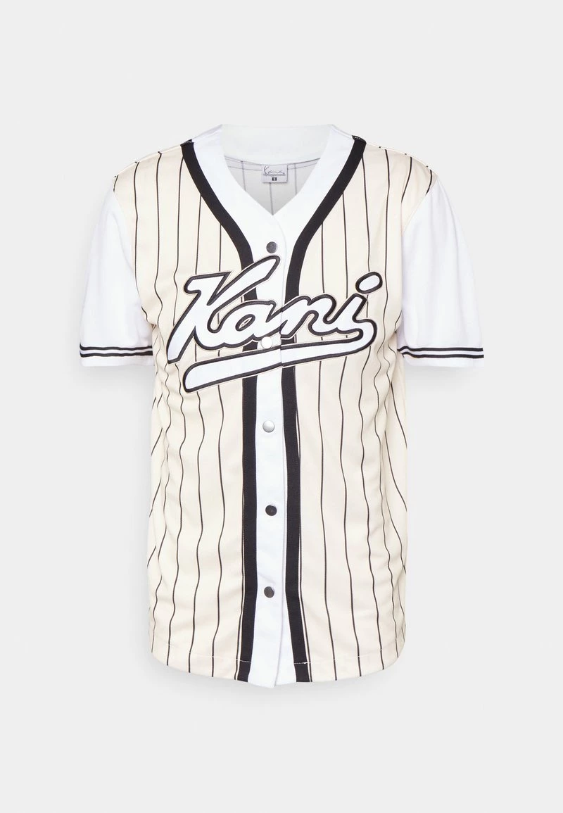 Offerte 💯 Karl Kani VARSITY PINSTRIPE ⚾ BASEBALL UNISEX - T-shirt Con Stampa - Cream/white ⭐ 3 Offerte 💯 Karl Kani VARSITY PINSTRIPE ⚾ BASEBALL UNISEX - T-shirt Con Stampa - Cream/white ⭐