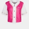 Nuovo 👏 Karl Kani CHEST SIGNATURE PINSTRIPE ⚾ BASEBALL - Felpa Con Zip - Pink, Donna 🔔