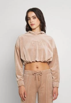 Nuovo di zecca 𧨠Karl Kani SMALL SIGNATURE CROP VELVET HOODIE - Felpa Con Cappuccio - Dark Sand, Donna π§¨