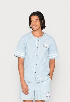 I primi 10 π KARL KANI X SMILEY® OG βΎ BASEBALL π SHIRT - Camicia - Bleached Blue, Uomo π